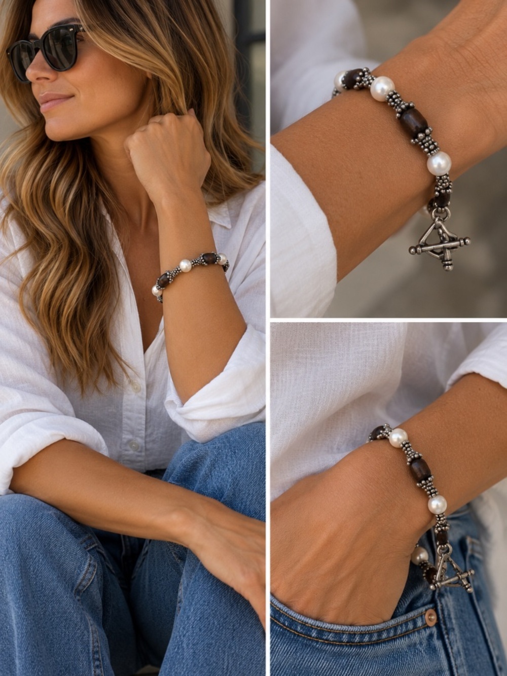 Pearl & chocolate brown stone bracelet